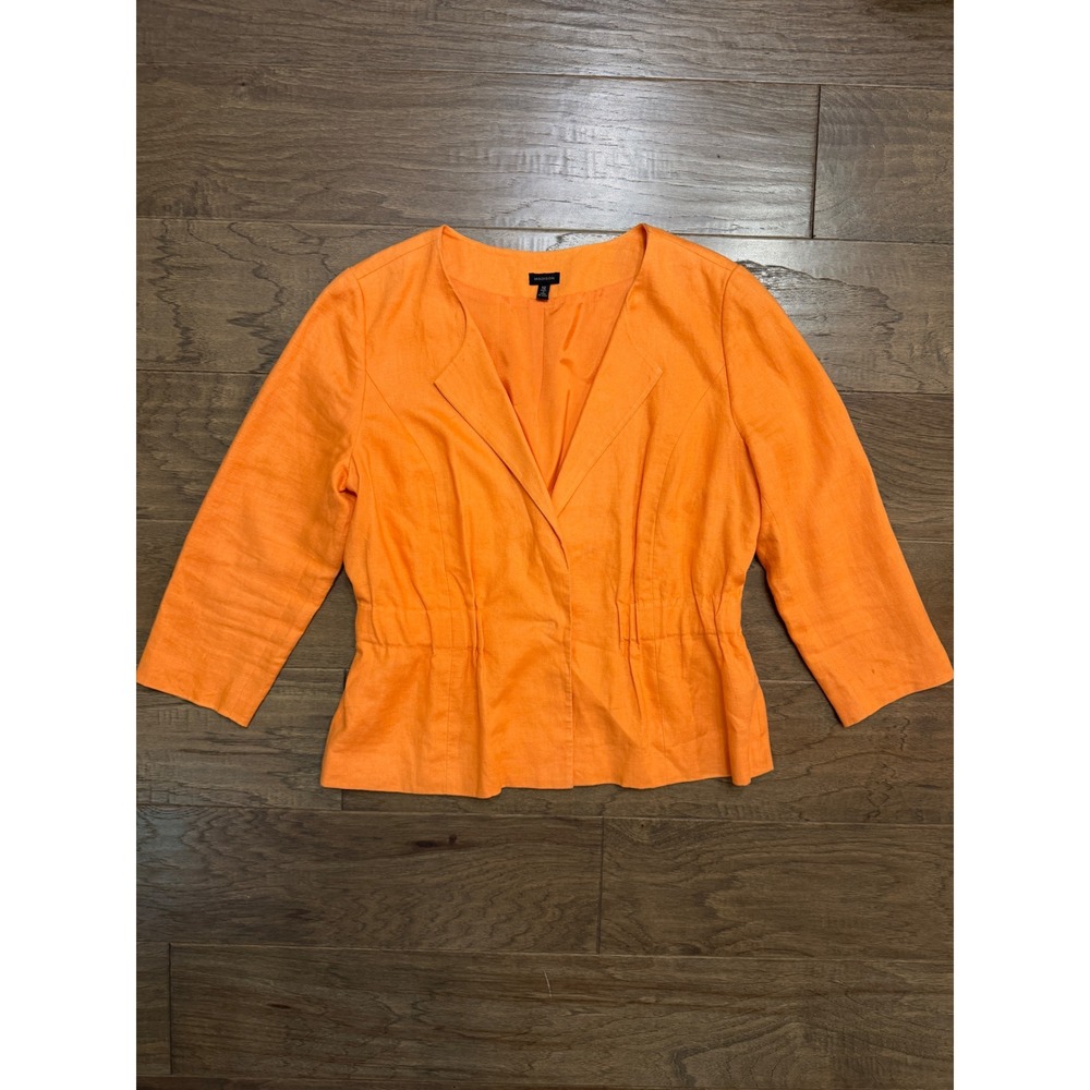 Madison Womens Orange 3/4 Sleeve Cinched Waist Textured Blazer Jacket Size 12